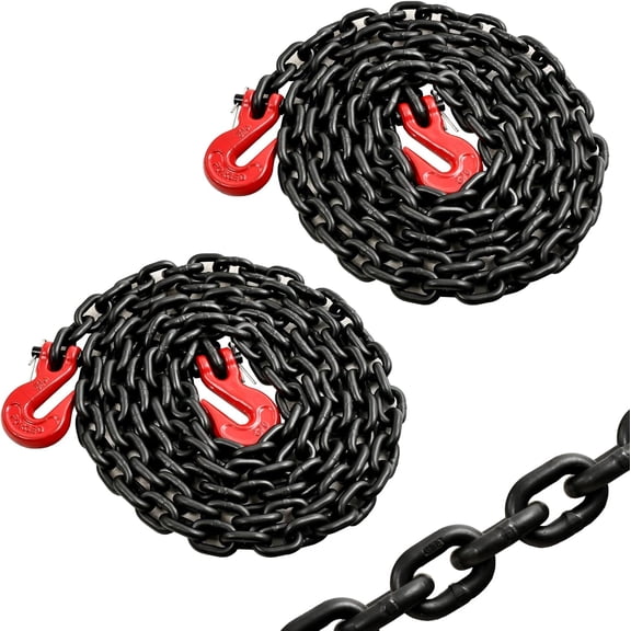 G80 Transport Binder Chain 5/16'' Inch x 10 ,Tow Chain with G70 Clevis Grab Hooks,4900 lbs Safe Working Load Logging for Transporting, Towing(5/16'' x 10FT Black)-2 Packs