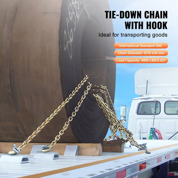 G80 Transport Binder Chain,5/16"x14.2' Tow Chain with Clevis Grab Hooks,4900 lbs Safe Working Load,Heavy Duty Trailer Logging Chain for Transporting Towing Truck Tie Down Binding Equipment