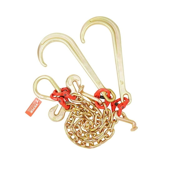 G80 V Bridle Chain, 3/8" x 2' Towing Chain Bridle with 15" J Hooks, T Hooks & Grab Hooks, Heavy Duty Transport Tow Chain Bridle with 7800 lbs Safe Working Load for Flatbed Truck Wrecker Recover