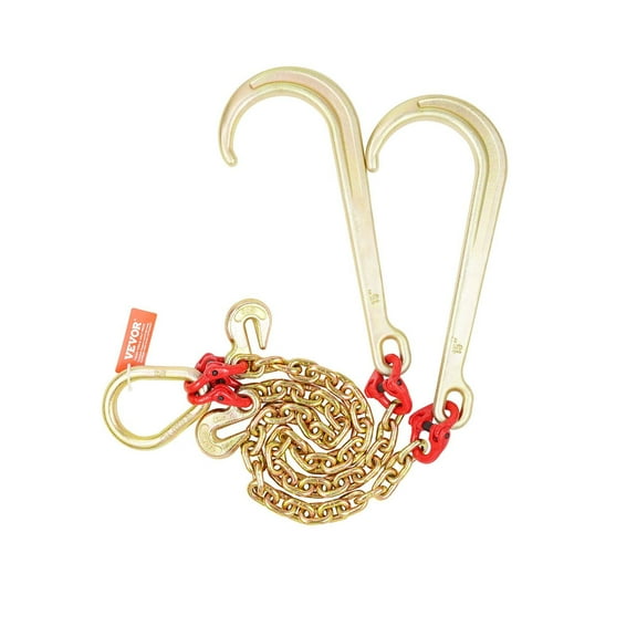 G80 V Bridle Towing Chain 5/16 x 2 Feet with 15 Inch J Hooks and Grab Hooks Heavy Duty Transport Tow Chain Bridle 10800 lbs Safe Working Load for Flatbed Truck Wrecker Recovery