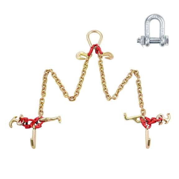G80 V Bridle Towing Chain 5/16 x 3 Feet with R T J Grab Hooks 10800 lbs Safe Working Load for Flatbed Truck Wrecker Recovery