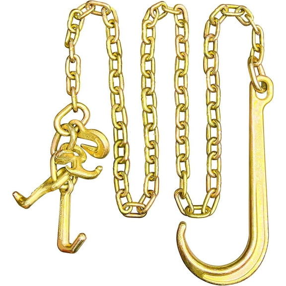 G80 j Hooks Tow Chain, 5/16" x 8' Recovery Tow Hooks Chain 15IN J Hook w/RTJ & Grab Hook, 18800LBS Tow Truck Accessories J Hooks, Bridle Tow Transport Chain, Wrecker Towing Truck Equipment