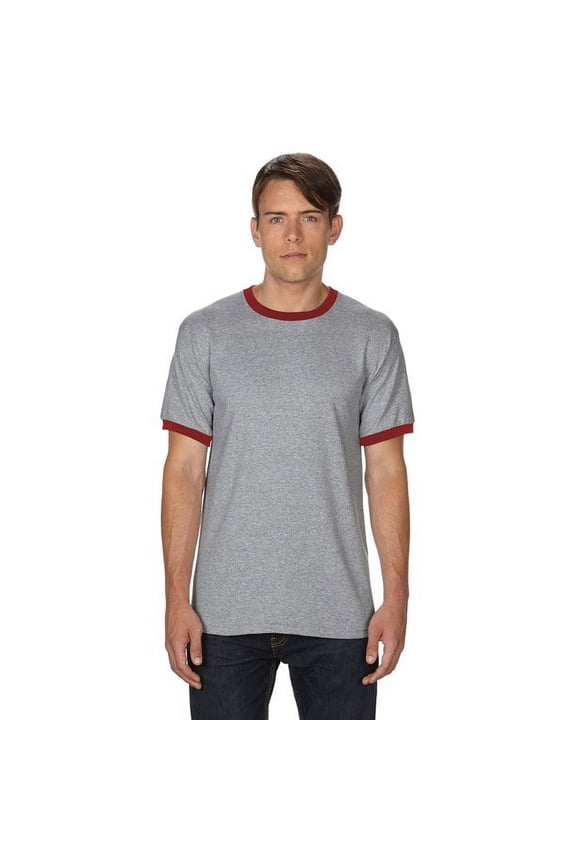 G860 Gildan Adult Ringer T-Shirt Sport Grey/Red 3XL