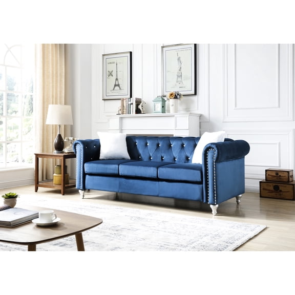 G861a-s Navy Blue For Office Break Area - Suede Velvet Faux , Relaxing Hand Painted Wood Legs, Recharging Seating Media Modern Ideal Entertainment