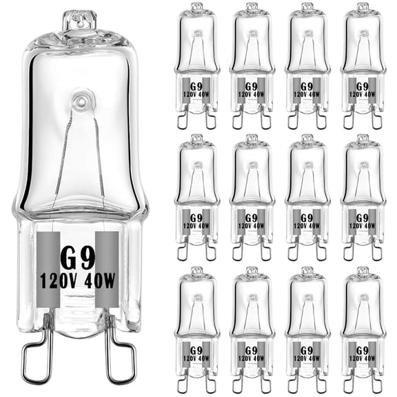 G9 Halogen Bulb 40W 120V T4 JCD Type G9 Base 2 Pin Light Bulb for Range Hood Lights, Bathroom Light Bulbs, Microwave Ovens Candle Warmer Light Bulbs, Dimmable Warm White (Pack of 12)-G9