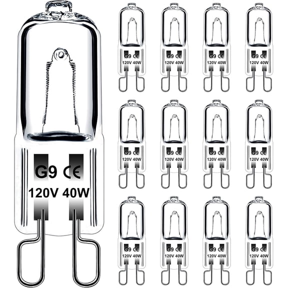 G9 Halogen Light Bulbs 2 Pin 40W, 12 Pcs Xenon G9 Bulb 40 Watt 120V, JCD T4 Halogen G9 Bi-Pin Small Light Bulb for Microwave Oven, Range Hood Light, Bathroom Light Bulb, Chandeliers, Dimmable