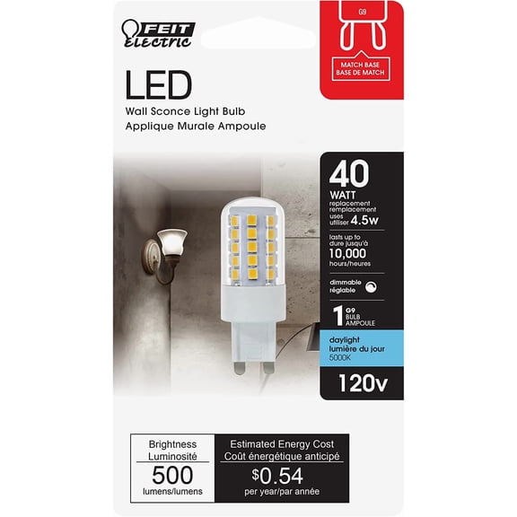 G9 LED Bulb Dimmable 40W Equivalent, 500 Lumens, Daylight T4 Halogen Replacement for Chandeliers, Vanitiy Lights or Desk Lamps, BPG940/850/LED