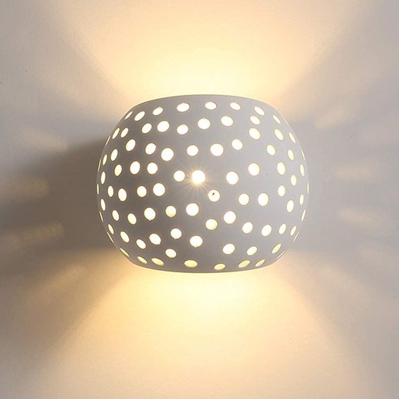 G9 White Plaster Wall Lamp Up & Down Hollow Out Indoor Wall Light High Light Transmission Geometry Illumination Lamps for Living Room Bedroom Stairs Corrido