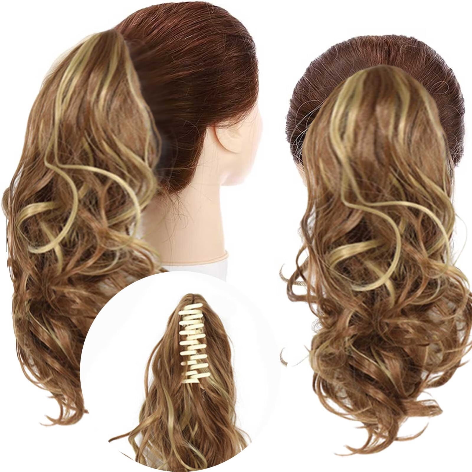 GA 1Pc Ponytail Extension Clip Curly Wavy Clip In Hairpiece A Jaw Long