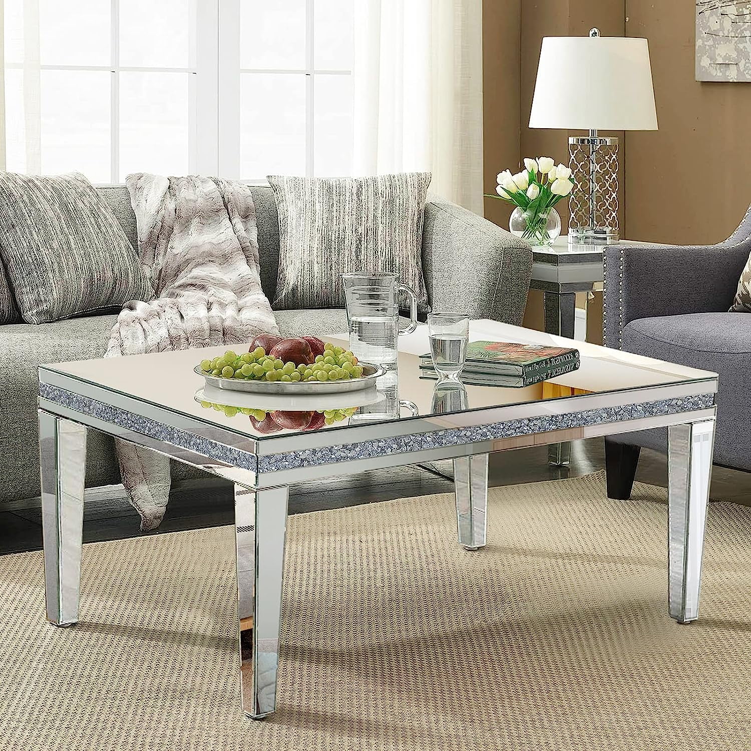 Ember Interiors Kreamer Glam Mirrored Coffee Table Chrome