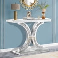 thumbnail image 1 of GA Home Silver Mirrored Console Table with Crushed Diamond Inlay, 39.4'' Long Glass Entryway Sofa Table, C-Shaped Base Modern Accent Narrow Table for Living Room, Hallway, Foyer, Entrance, 1 of 7