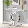 thumbnail image 1 of GA Home Silver Mirrored Console Table with Crushed Diamond Inlay, 39.4'' Long Glass Entryway Sofa Table, O-Shaped Base Modern Accent Narrow Table for Living Room, Hallway, Foyer, Entrance, 1 of 7