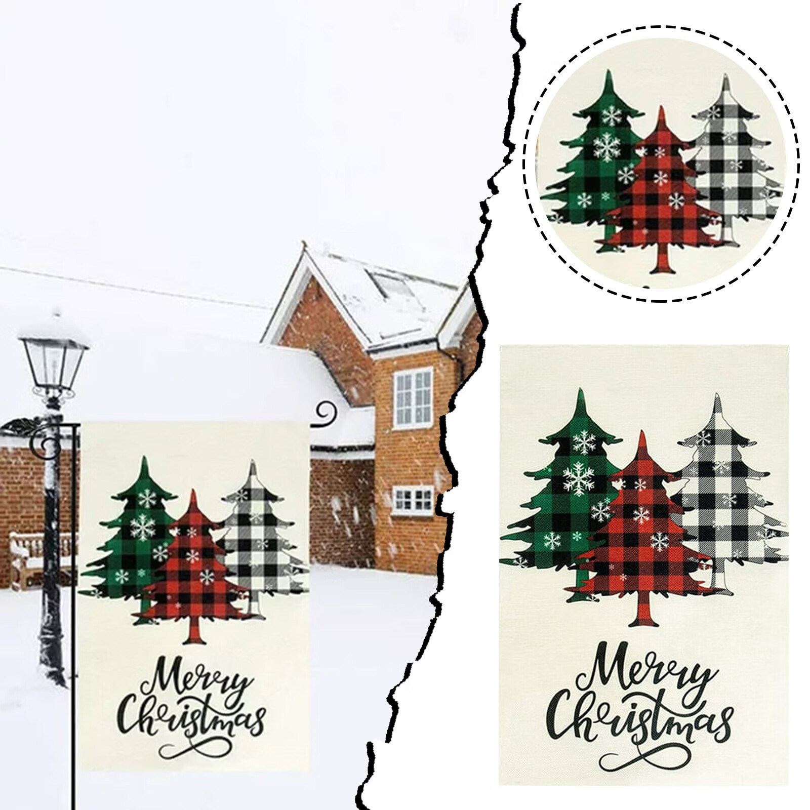 GA Merry Christmas Garden Flag Buffalo Plaid Christmas Decorations