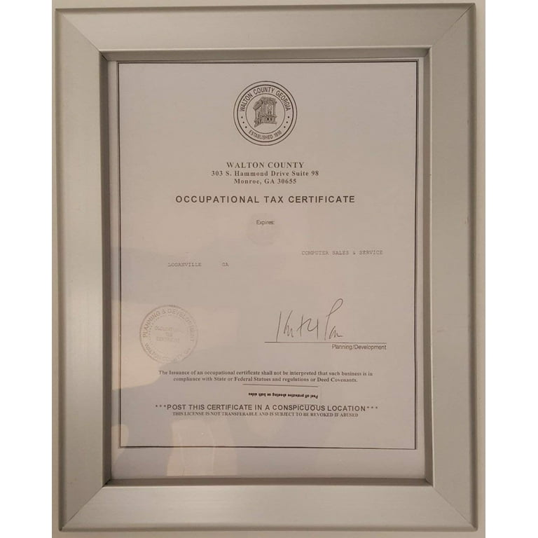 GA Tax Certificate frame 8.5x11 Heavy Duty - Walmart.com