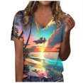 thumbnail image 1 of GA WEIHUA 2024 Clearance! Trpic Printed Tops for Women Button Down Hawaiian Shirts Hollow Out Short Sleeve Tees Summer V Neck Tshirt,Blue,S, 1 of 4