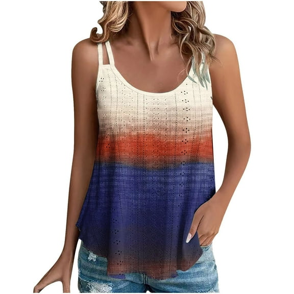 GA WEIHUA 2025 Summer Tank Top for Women Fashion Striped Color Block Camis Eyelet Embroidery Sleeveless Tops Scoop Neck Loose Fit Sleeveless Hollow Camisoles(Multicolor,XL)