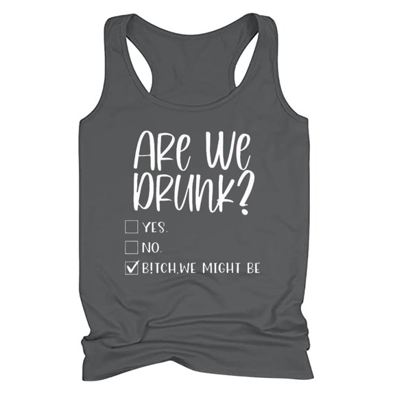 GA WEIHUA Are We Drunk Tank Tops for Women 2025 Funny Letter Print Camisole Racerback Loose Fit Shirts Sleeveless Crewneck Tee Top Blouses(Dark Gray,S)