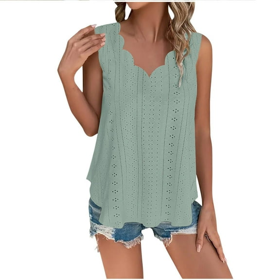 GA WEIHUA Camisole for Women Sleeveless Eyelet Embroidery Summer Tops Dressy Casual Tank Top Summer Loose Flowy Cami T Shirts Blouse(Green,XXL)