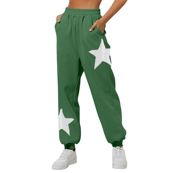 GA WEIHUA Clearance,Baggy Sweatpants for Women Star Graphic Printed Lounge Trousers 2024 Fall Fashion Workout Athletic Pants(Army Green,Small)