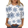 thumbnail image 1 of GA WEIHUA Clearance Deals,Christmas Shirts For Women 3/4 Sleeve Crewneck Basic Tees Cute Snowflake Graphic Blouses Tops Casual Shirts christmas shirts(Light Blue,Small), 1 of 5