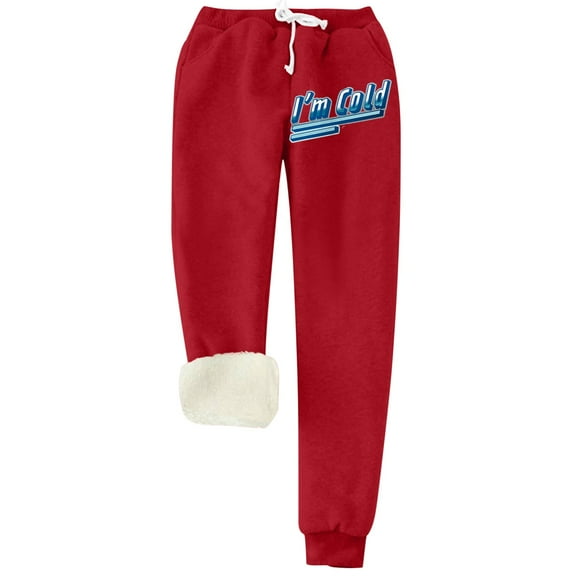 GA WEIHUA Christmas Sweatpants Women Fleece Lined Pants Casual Sherpa Letter Sweatpant Winter Warm Lounge Athletic Joggers Pants with Pockets(Red,XL)