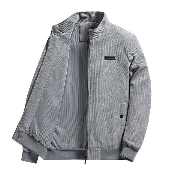 GA WEIHUA Clearance Deals,Corduroy Ribbed Jackets for Men Casual Stand Collar Coats 2024 Winter Full Zip Jacket Vintage Trucker Shackets Coat with Pocket(Gray,S)
