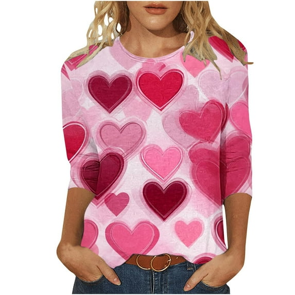 GA WEIHUA Clearance Deals,Fashion Valentines Day Tops Shirts for Women Love Heart Print Tees Plus Size Blouse Valentine's Day Soft Outfits(Hot Pink,XL)