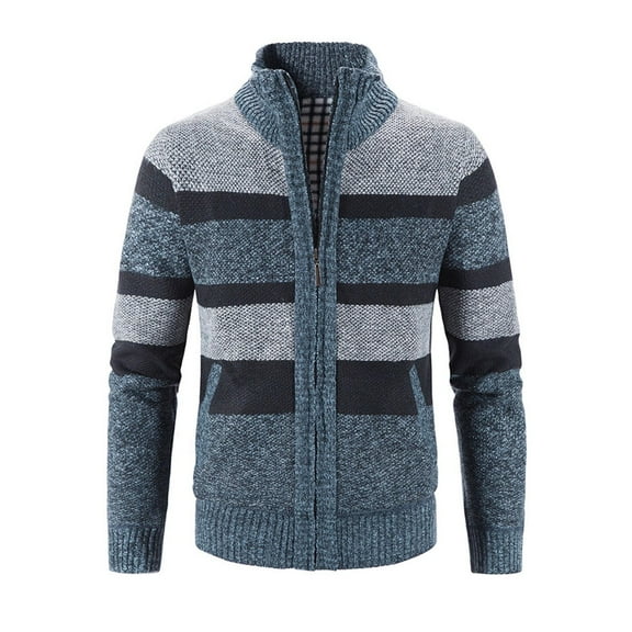 GA WEIHUA Men's Classic Cardigans Lightweight Slim Fit Cable Knit Sweater Stand Collar Casual Knitted Jacket Sweaters Full Zip Pocket Coats(Blue,M)