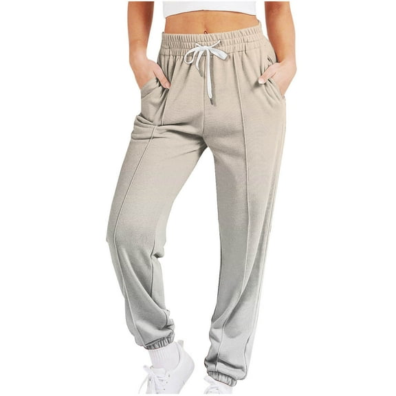 GA WEIHUA Plus Size Sweatpants Women Trendy Fashion Gradient Sweatpant High Waisted Drawstring Pants with Pockets(Beige,Large)