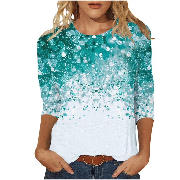 GA WEIHUA Clearance Deals,Womens Tops Casual 3/4 Sleeve Shirts Crew Neck Loose Casual Blouses Vintage Christmas Graphic Print Tshirts(Mint Green,Large)