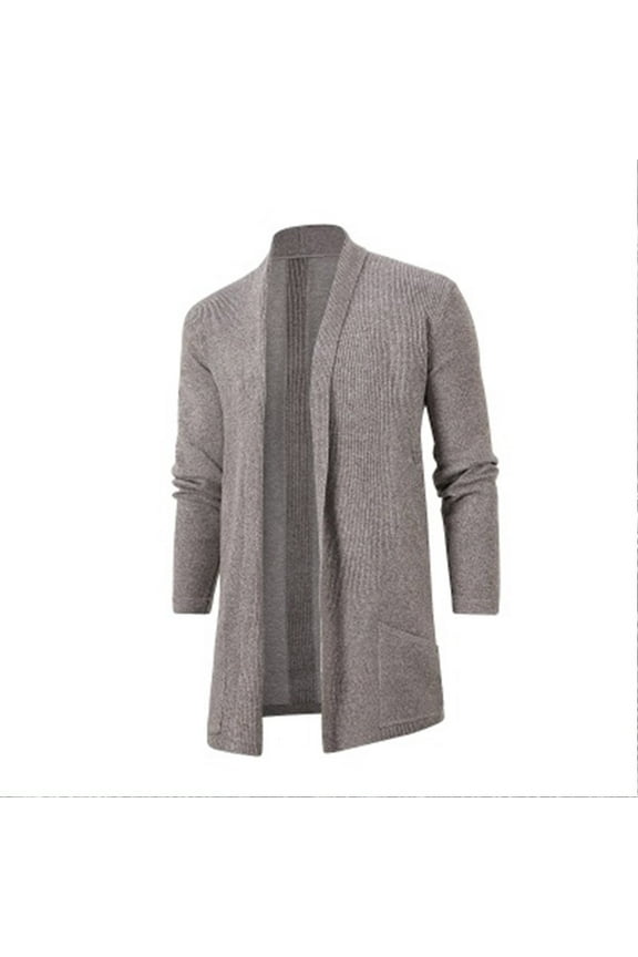Clearance! Men's Shawl Collar Sweater Open Front Long Cardigan Sweaters Lightweight Ribbed Knit Drape Cape Overcoat with Pockets(Khaki,XL)
