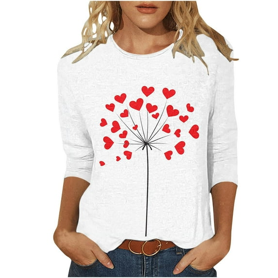 GA WEIHUA Clearance Sale,Fashion Valentines Day Tops Shirts for Women Love Heart Print Tees Plus Size Blouse Valentine's Day Soft Outfits(White,L)