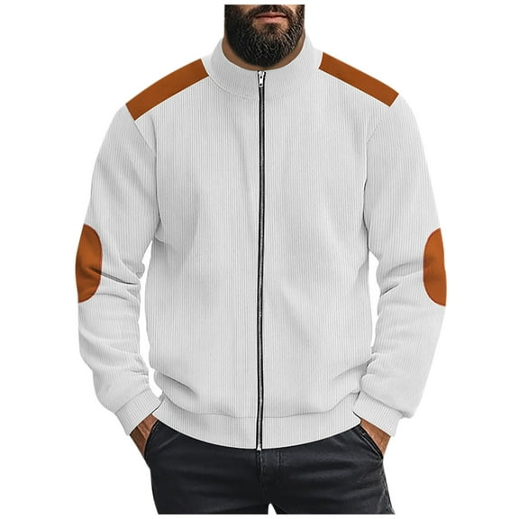 GA WEIHUA Clearance Sale,Full Zip Jackets Men Casual Corduroy Shirts Stand Collar Shackets Jacket with Elbow Patches 2024 Fashion Ribbed Texture Coat(White,S)
