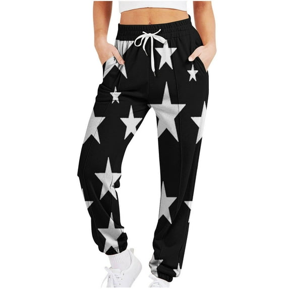 GA WEIHUA Clearance Sale,High Waisted Sweatpant for Women Star Printed Casual Athletic Pants with Pockets Lightweight Cargo Joggers(Black,XX-Large)
