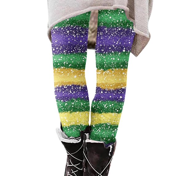 GA WEIHUA Clearance Sale,Mardi Gras Leggings for Women High Waisted Yoga Pants Tummy Control Non See-Through Trousers Stretch Running Workout Tights(Multicolor,L)