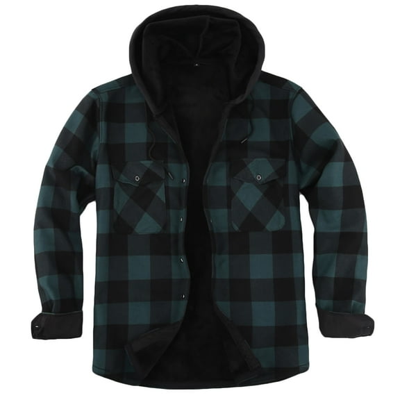 GA WEIHUA Clearance Sale,Men's Flannel Plaid Hooded Jackets Button Down Sherpa Fleece Lined Hoodies Winter Fashion Warm Jacket Coat(Army Green,XL)