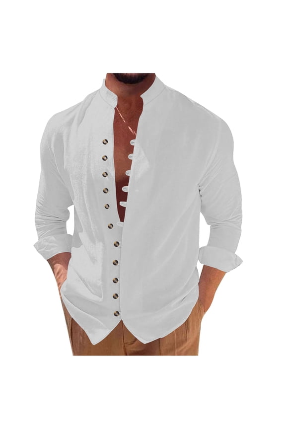 Clearance Sale,Men's Tops Button Down Shirts Causal Long Sleeve T Shirts Soild Basic Fall Dressy Top Tees(White,XXL)