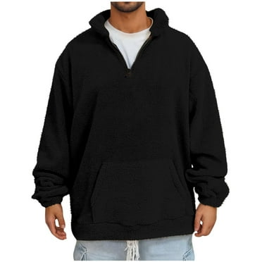 GA WEIHUA Clearance Sale,Mens Fuzzy Sherpa Sweatshirt Quarter Zip Warm Fleece Sweatshirts Chunky Fall Winter Thermal Pullover Casual Sweater(Black,M)