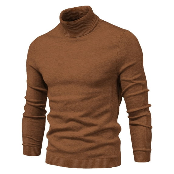 GA WEIHUA Clearance Sale! Turtleneck Sweaters for Men Slim Fit Long Sleeve Sweater Solid Color Stretch Soft Pullover Tops Shirts(Coffee,S)