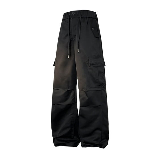 GA WEIHUA Clearance Sale,Wide Leg Cargo Pants Men Casual Baggy Trousers Fashion Outdoor Streetwear Pant Drawstring Lightweight Relaxed Fit Trouser(Black,XXL)