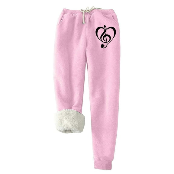 GA WEIHUA Clearance Sale,Women's Warm Sherpa Lined Athletic Sweatpants Winter Heart Printed Trendy Joggers Pants with Pockets(Pink,M)