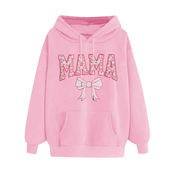GA WEIHUA Clearance SaleMama Fleece Sweatshirts Women Casual Oversized Pullover Hoodies 2025 Loose Drop Shoulder Cute Heart Graphic Hooded Shirts Personalized Mom Gift for Her(Pink,XL)
