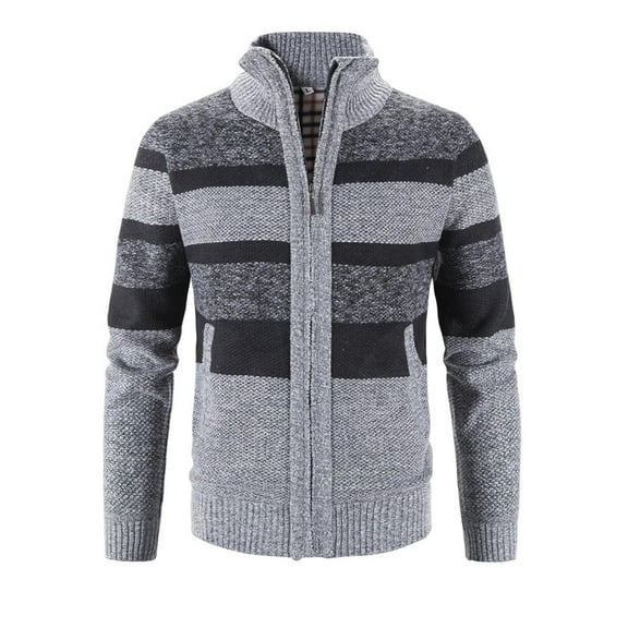 GA WEIHUA Clearance Sales,Men's Classic Cardigans Lightweight Slim Fit Cable Knit Sweater Stand Collar Casual Knitted Jacket Sweaters Full Zip Pocket Coats(Gray,L)