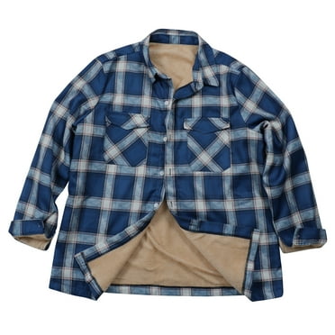 GA WEIHUA Clearance Sales,Men's Sherpa Lined Plaid Coats Flannel Shirt Jackets Button Up Jacket Coats for Men with Pockets(Blue,XXL)