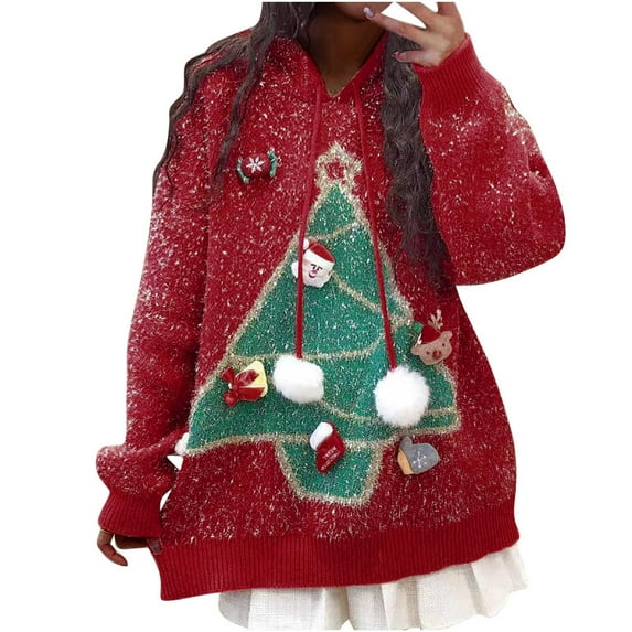 GA WEIHUA Clearance Sales,Women's Long Sleeve Knitted Pullover Ugly Christmas Crewneck Sweater Jumpers(Red,M)