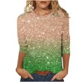 thumbnail image 1 of GA WEIHUA Clearance Sales,Womens Tops Summer Casual 3/4 Length Sleeve Shirts Gradient Glitter Print Tunics Trendy Crewneck Tees Loose Three Quarter Cute T Shirt Shirts(Multicolor,Tees XXXL), 1 of 4