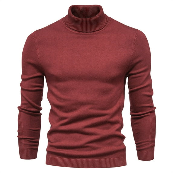 GA WEIHUA Clearance! Turtleneck Sweaters for Men Slim Fit Long Sleeve Sweater Solid Color Stretch Soft Pullover Tops Shirts(Wine,XL)