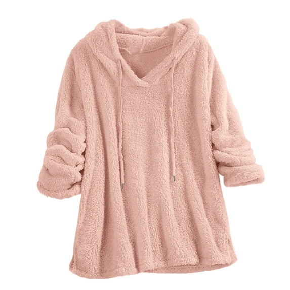 GA WEIHUA Clearance,Women Faux Fur Hoodies Oversized Comfy Pullover 2024 Winter Fuzzy Fleece Hoodie Casual Long Sleeves Shaggy Sherpa Sweatshirts(Pink,XL)