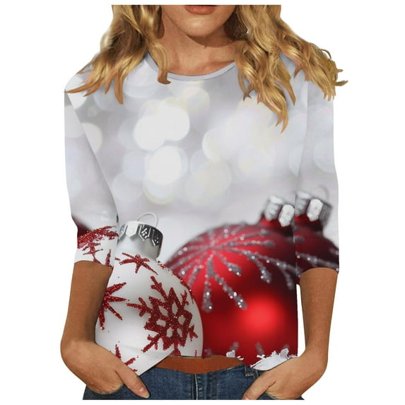 GA WEIHUA Clearance,Women's 3/4 Sleeve Raglan Printed T Shirt Funny Christmas Tunic Tops Blouse Merry Christmas Glitter Graphic Tees(Red,3X-Large)