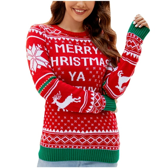 GA WEIHUA Clearance,Women's Long Sleeve Knitted Pullover Ugly Christmas Crewneck Sweater Jumpers(Green,XL)